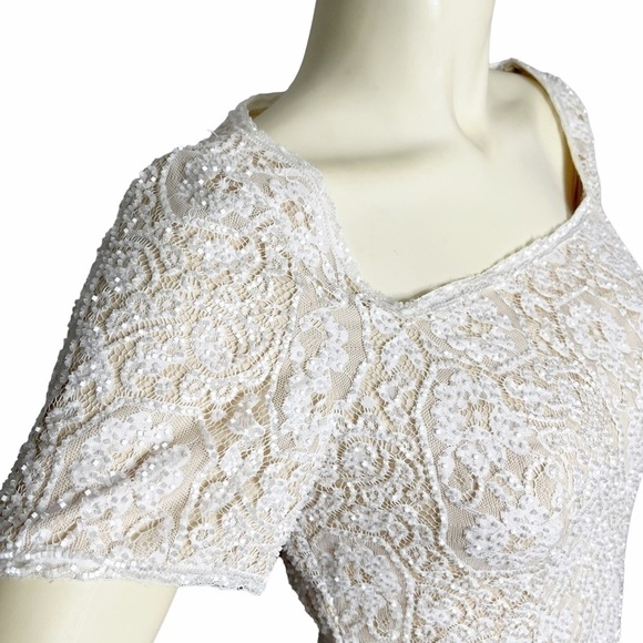 VTG OLEG CASSINI Beaded Sequin BLACK TIE DRESS WHITE SIZE 10 - Picture 4 of 8